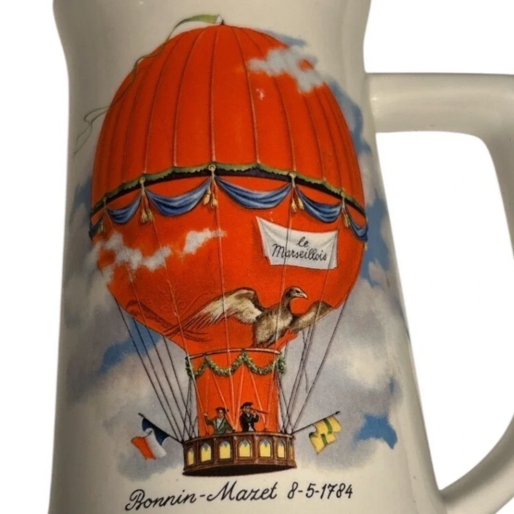 Ceramarte Brazil Hot Air Balloon Beer Stein Le Marseillois Bonnin-Maret 1784 Mug